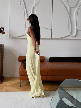 Vestido Comprido Amarelo com Folhos
