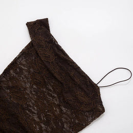 Vestido Comprido de Um Ombro com Renda