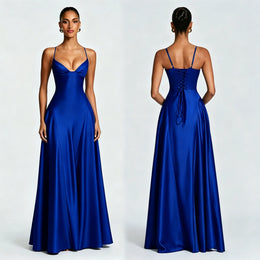 Vestido Comprido de Cetim com Corpete e Costas Descobertas