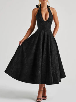 Vestido Comprido com Laço e Corpete