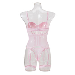 Conjunto de Lingerie em Tule com Body e Ligas — 3 Peças