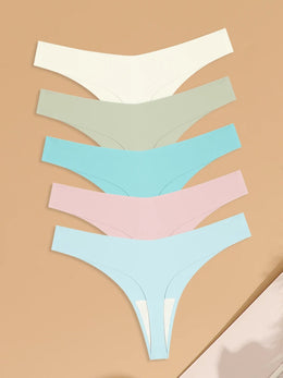 Kit de 5 Tangas em V de Seda Gelo Lisa