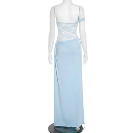 Vestido Comprido de Um Ombro com Renda