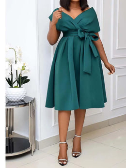 Vestido Midi com Laço e Decote em V