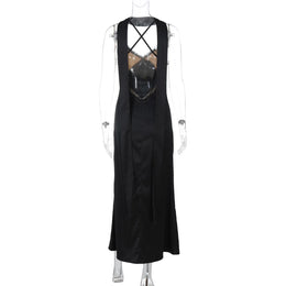 Vestido Comprido de Cetim com Laço e Costas Descobertas