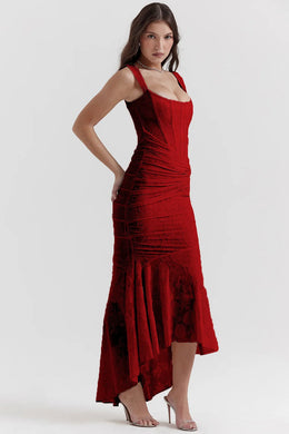 Vestido Comprido sem Alças com Corpete Jacquard