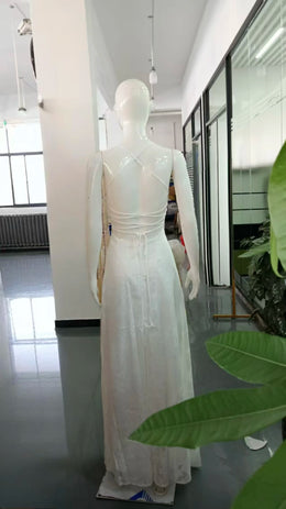 Vestido Comprido de Chiffon com Costas Descobertas