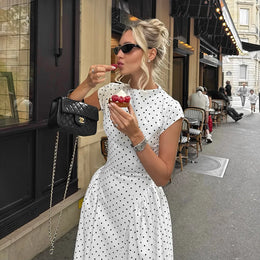 Vestido Comprido Vintage de Bolas sem Mangas