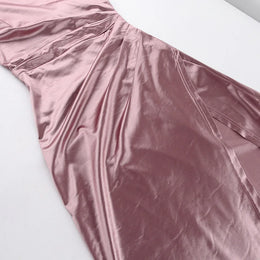 Vestido Comprido Acetinado de Gola Alta