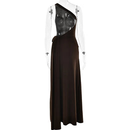 Vestido Comprido de Um Ombro com Costas Descobertas