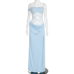 Vestido Comprido de Um Ombro com Renda