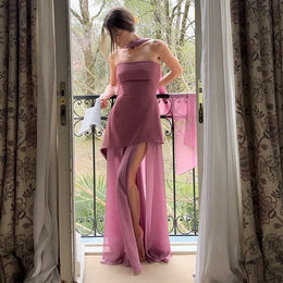 Vestido Comprido sem Alças com Tule