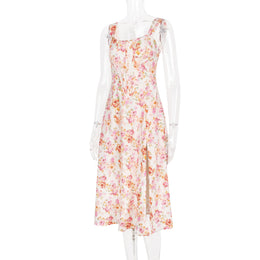 Vestido Midi Floral com Corpete e Bolsos