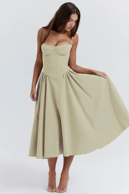 Vestido Midi Floral com Corpete — Rosa