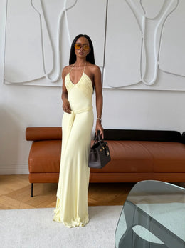 Vestido Comprido Amarelo com Folhos