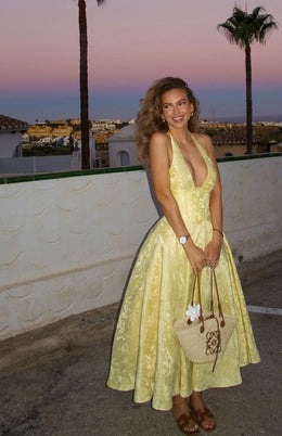 Vestido Comprido com Laço e Corpete