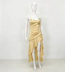 Vestido Comprido Acetinado com Folhos