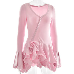 Vestido Curto com Folhos e Mangas Amplas