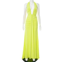 Vestido Comprido com Decote Halter e Costas Descobertas — Bordô