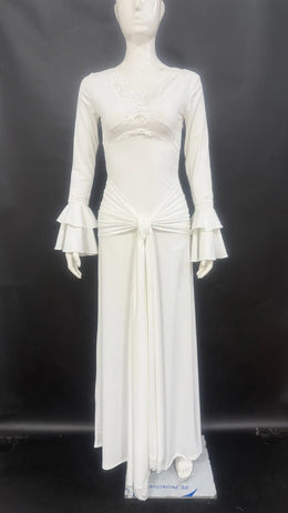Vestido Comprido de Manga Comprida com Renda