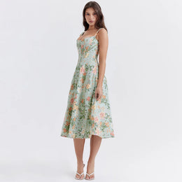 Vestido Midi Floral com Corpete e Bolsos