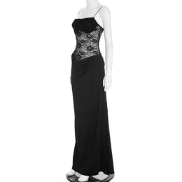 Vestido Comprido de Um Ombro com Renda