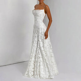 Vestido Comprido de Chiffon com Costas Descobertas