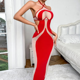 Vestido Comprido com Decote Halter e Costas Descobertas — Vermelho