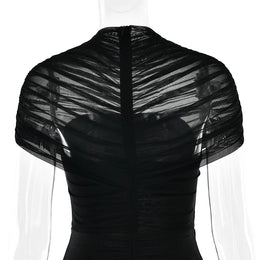 Vestido Comprido Franzido em Tule