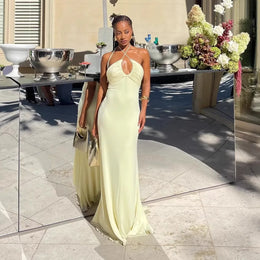 Vestido Comprido Amarelo com Folhos