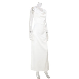 Vestido Comprido Acetinado com Costas Descobertas — Branco