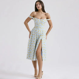 Vestido Midi Floral com Corpete e Bolsos