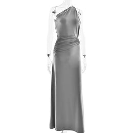 Vestido Comprido de Um Ombro com Costas Descobertas