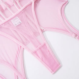 Conjunto de Lingerie em Tule com Body e Ligas — 3 Peças
