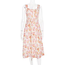 Vestido Midi Floral com Corpete e Bolsos