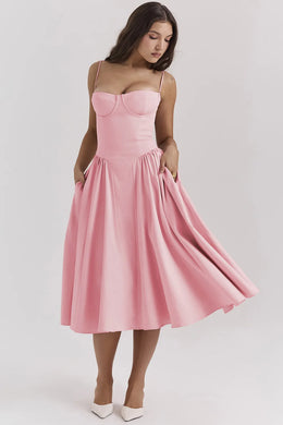 Vestido Midi Floral de Cintura Alta — Modelo B