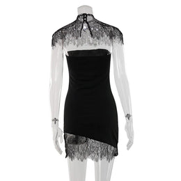 Vestido Curto de Renda com Gola Alta — Modelo B