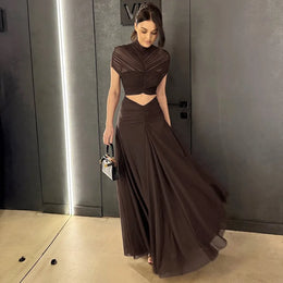 Vestido Comprido Franzido em Tule