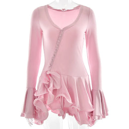 Vestido Curto com Folhos e Mangas Amplas