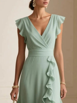Vestido Comprido de Festa com Folhos