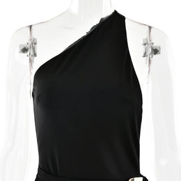 Vestido Comprido de Um Ombro com Costas Descobertas