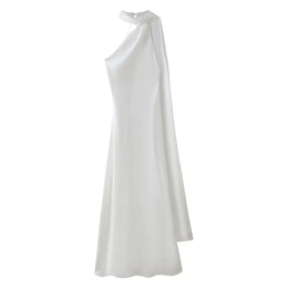 Vestido Comprido Acetinado com Costas Descobertas — Modelo Multicolorido