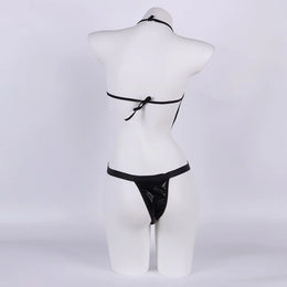 Conjunto de Lingerie com Efeito Couro e Renda