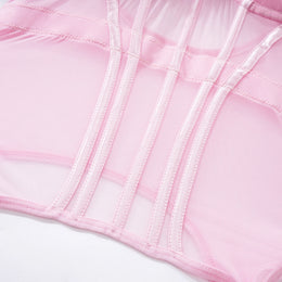 Conjunto de Lingerie em Tule com Body e Ligas — 3 Peças