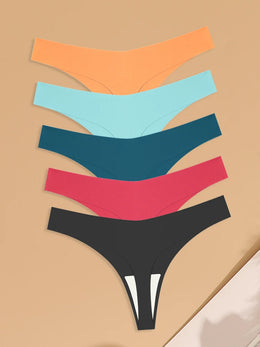 Kit de 5 Tangas em V de Seda Gelo Lisa