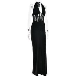 Vestido Comprido com Decote em V e Tule