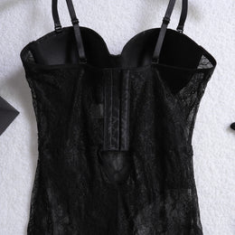 Vestido Comprido de Lingerie em Renda e Tule