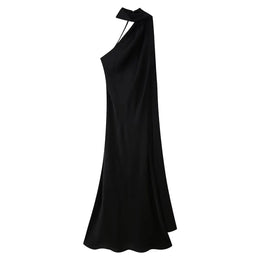 Vestido Comprido Acetinado com Costas Descobertas — Modelo Multicolorido