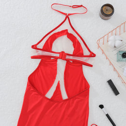 Vestido Comprido com Decote Halter e Costas Descobertas — Vermelho