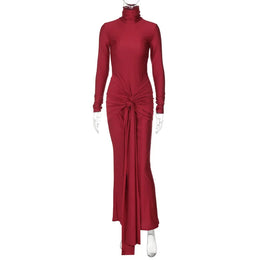 Vestido Comprido de Gola Alta com Atacadores